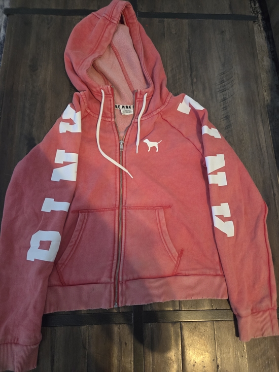 PINK Victoria's Secret Tops - PINK Zip-Up Hoodie in Coral Pink with White Logo
